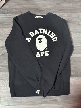 A Bathing Ape Black Logo Crewneck Sweatshirt - Size L